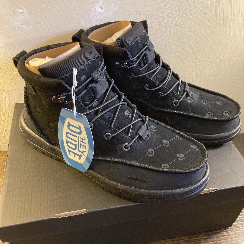 Jelly Roll Hey Dude Suede Boots Bradley Black Skull Print Men's Size 10 NEW
